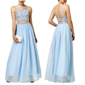 NWT SAY YES TO THE PROM 2-PC CROP BABY BLUE GOWN $189 Formal Dance